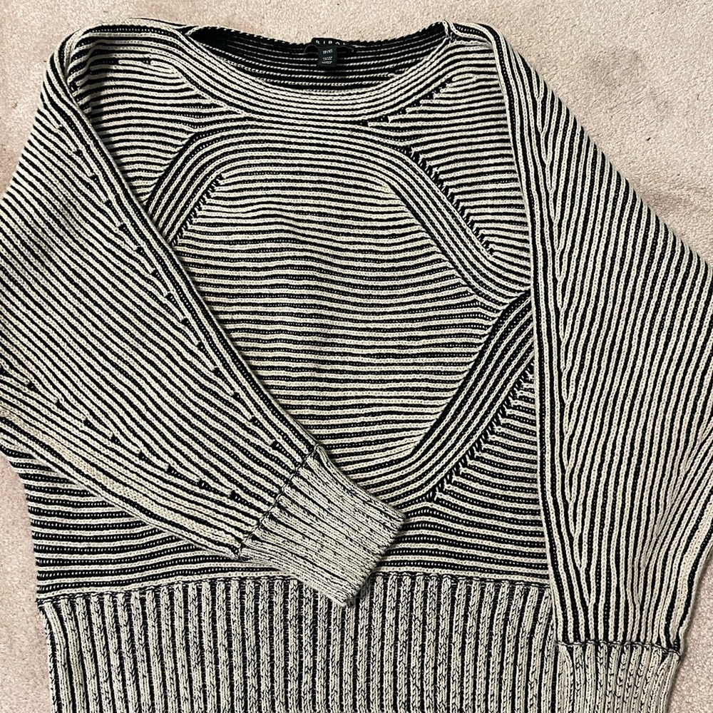 Tribal Black and Cream Striped Sweater